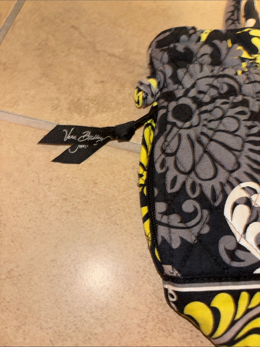 Vera Bradley Black, Gray & Yellow Floral Quilted Tote - Picture 2 of 3